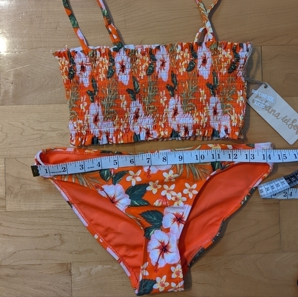CABANA del sol smacked top tropical flowers orange pink swimsuit size Small New - Picture 4 of 6